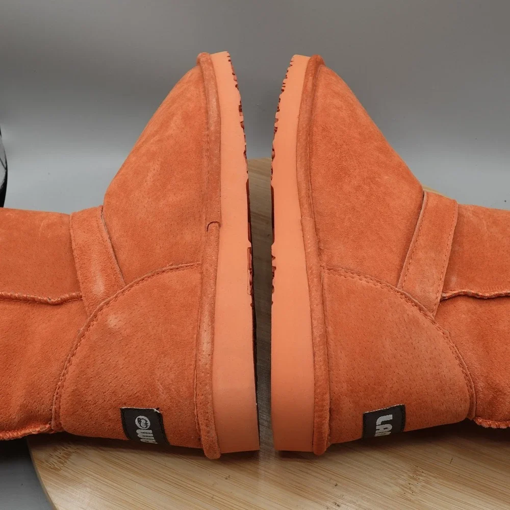 Lamo Boots Womens 7 Orange Suede Faux Fur Buckle Winter Boots Outdoors Flaw
